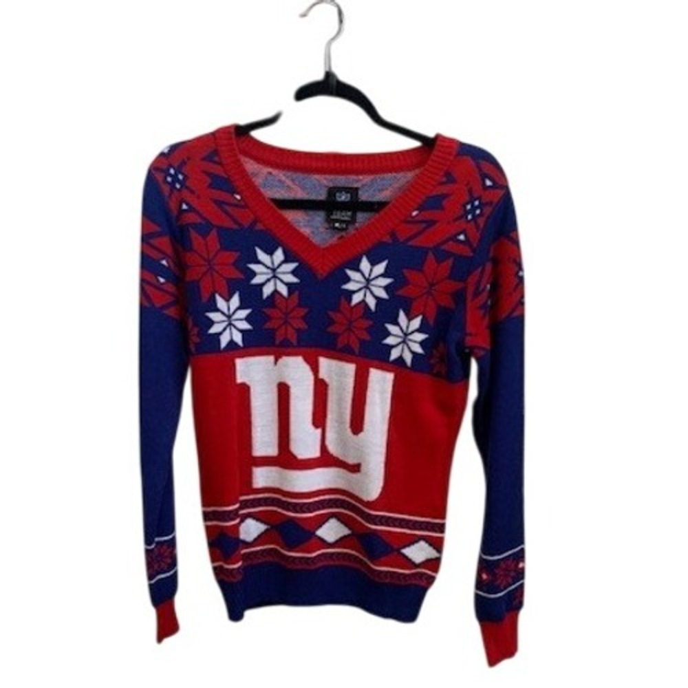 NFL New York Giants Ugly‎ Christmas Sweater V Neck Long Sleeve Womens Size S